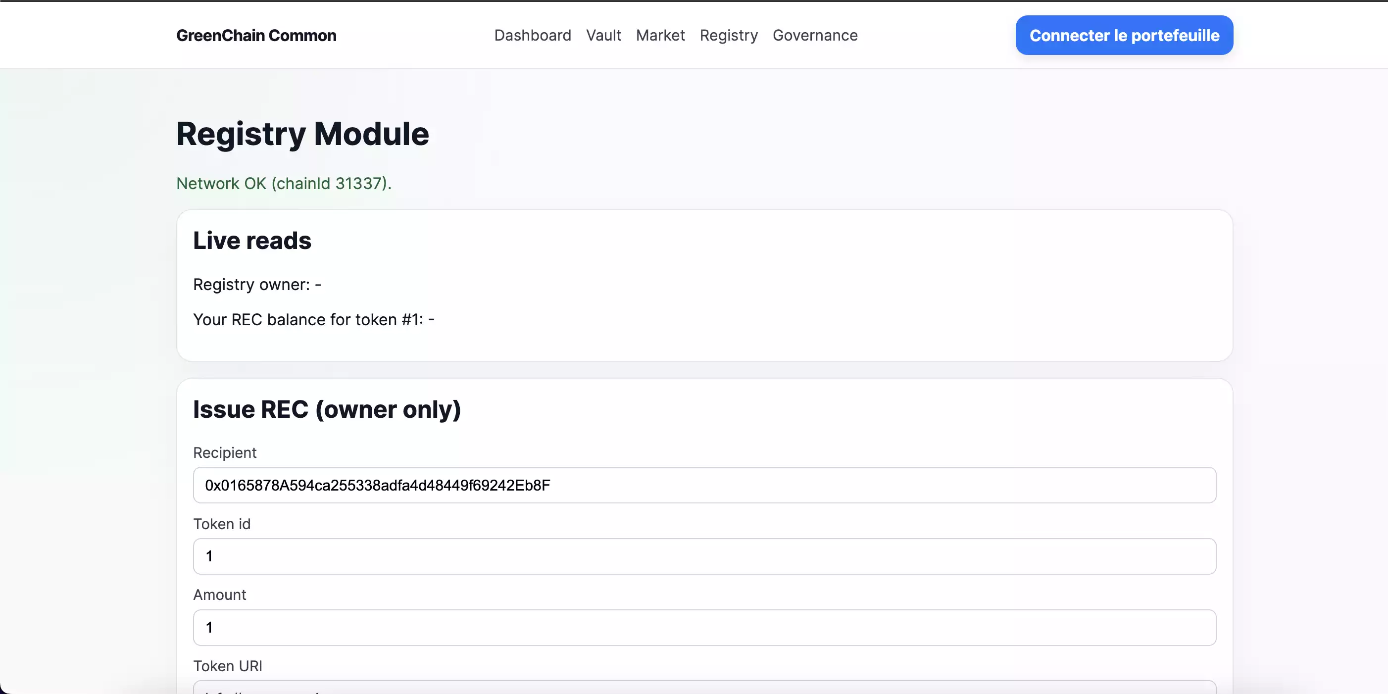 Registry — Certificats environnementaux